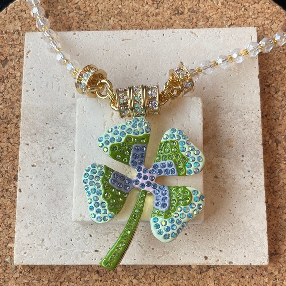 Kirks Folly Jewelry - Kirks Folly Clover Necklace Crystal Gold Lucky Charm Statement Jewelry